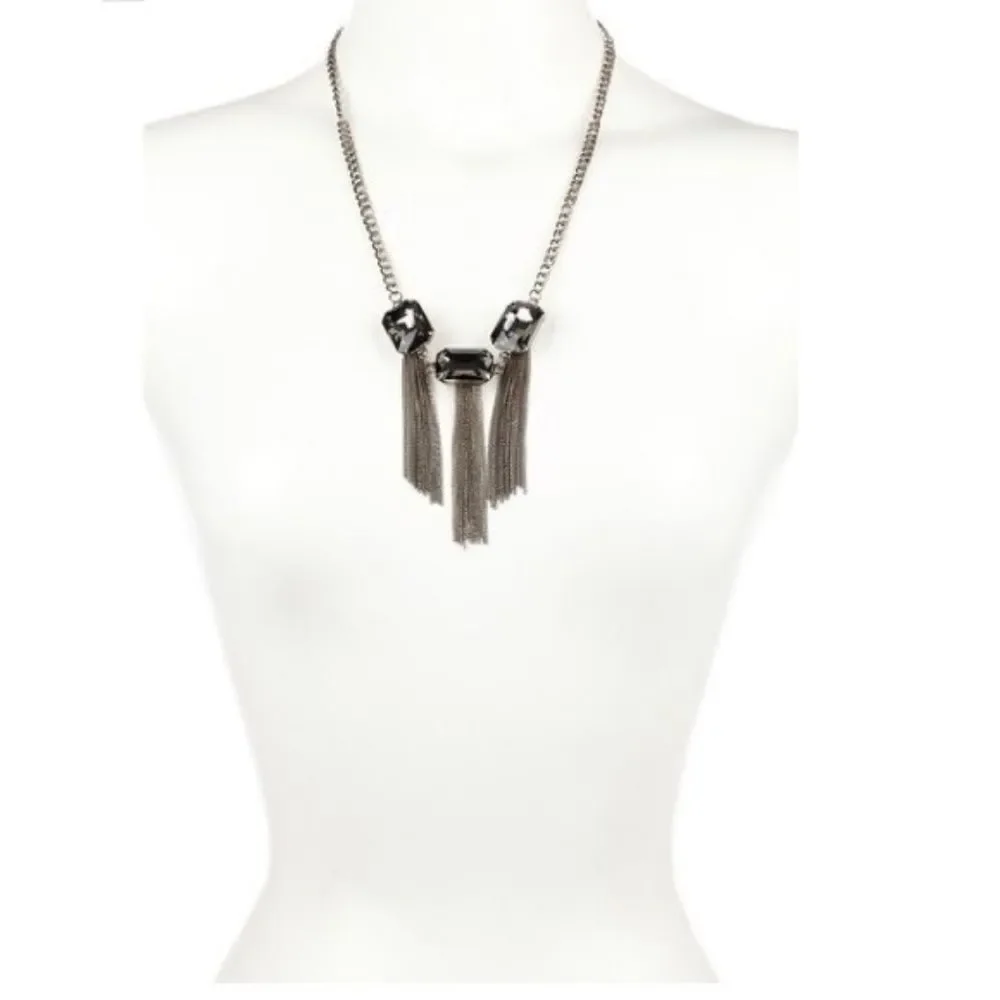 10/$25🦋 T&J Designs Gun Metal Tassel & Gem Necklace - Picture 1 of 7